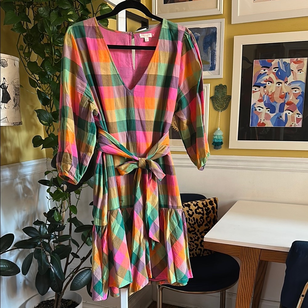 Pink Chicken Colorful Plaid Dress with Belt